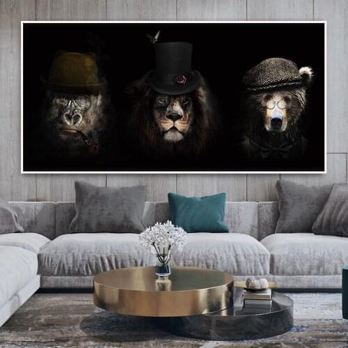 Funny Animal Gentleman Gorilla Dog Canvas Painting Wall Art Posters Prints Wall Pictures for Living Room Home Wall Cuadros Decor