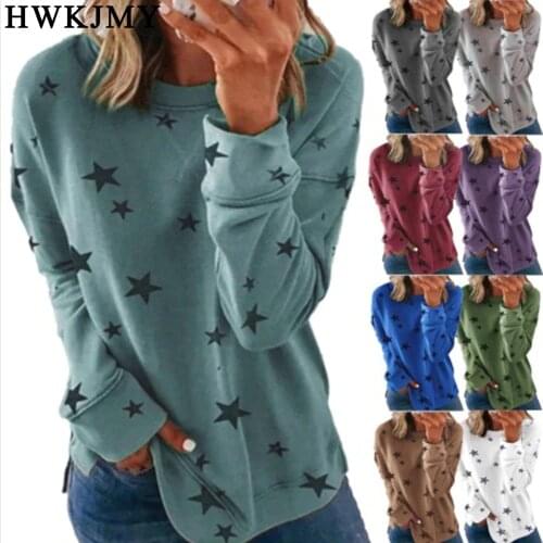 Autumn Women Printed Long Sleeves Casual O-neck Tops Ladies Loose Tunic Cotton T-Shirts Plus Size Tee 5XL