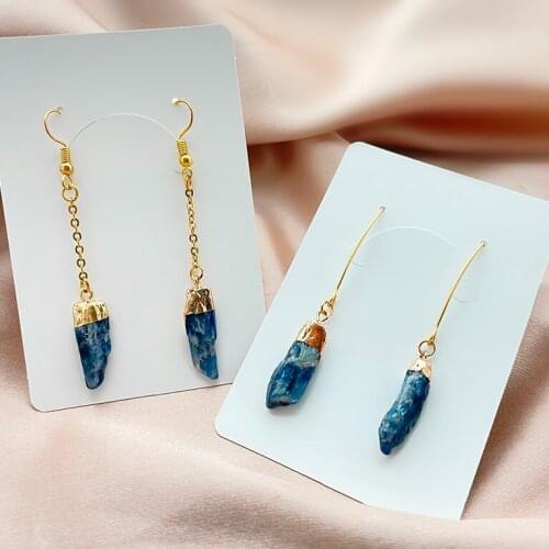Natural Kyanite Slip Edge Gold-plated Earrings for Women Shaped Crystal Long Earrings Ear Hooks Raw Crystal Jewelry 2021 Trendy