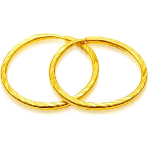 Solid 24K Yellow Gold Earrings Women 999 Gold Circle Round Hoop Earrings P6285