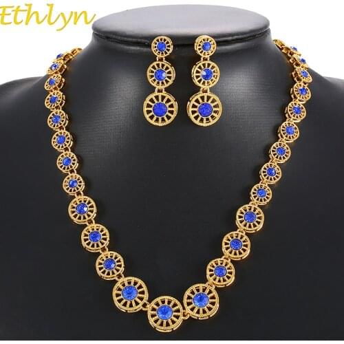 Ethlyn Top Quality Jewelry Sets For Women Gift Gold Color AAA Cubic Zirconia Romantic Round Earrings And Necklace Set Sale S173
