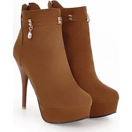 Big Size 9 10 11-17 boots women shoes ankle boots for women ladies boots Pointed suede hydraulic drill rear zipper