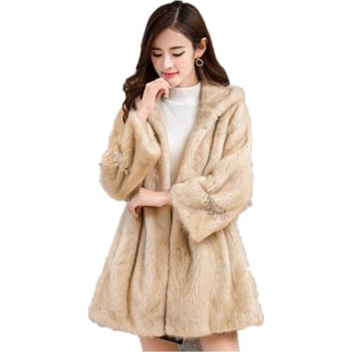 2019 Winter Coat women New fashion Leather fur coat Ladies long style Hat jacket Mink Fur Faux Fur coat Jacket women