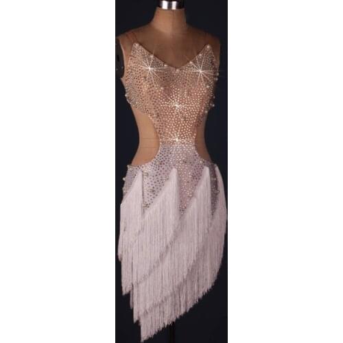 Sexy white red rhinestones Adult Latin Dance Dress Women Girls Salsa Samba Tango Ballroom Competition Costume Lady Dance dresses