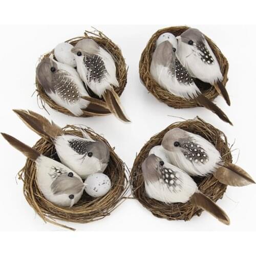1 Set Feathered Bird Nest Artificial Handmade Bird Egg Suit Realistic DIY Decor Home Car Ornament Background Feathered Bird Nest