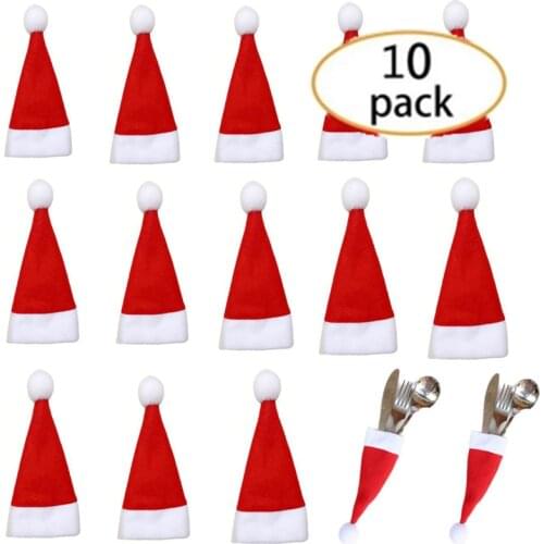 10Pcs/Set Mini Christmas Hat Santa Claus Hat Xmas Apple Wine Bottle Caps Christmas Gift Caps for New Year Tree Ornament Decor