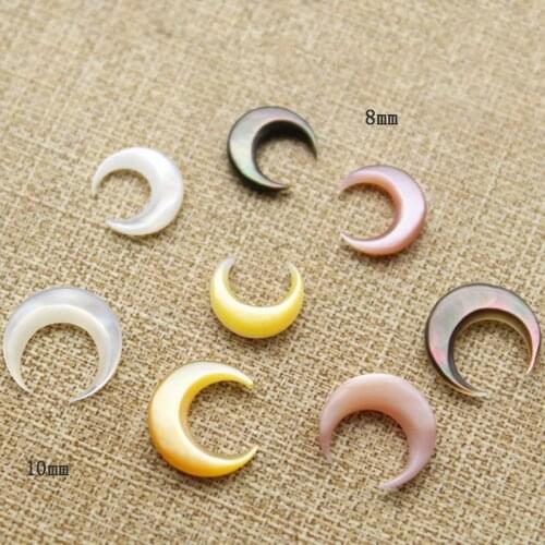 10Pcs/Lot 8/10mm Moon Shape White/Pink/Yellow/Black Natural Mother Pearl Shell Beads For DIY Earrings Necklace Jewelry Making