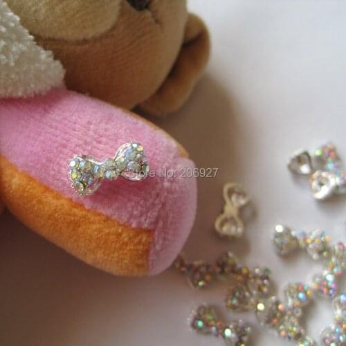 MD-60 10pcs Fancy All AB Rhinestone Silver Bow Metal Charms Metal Deco Charms Nail Art