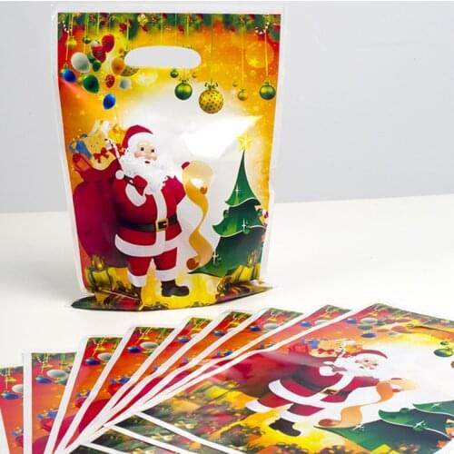 10pcs Merry Christmas Handbag Cartoon Pattern Decoration Disposable Candy Gift Bag