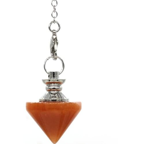 100-Unique 1 Pcs Silver Plated Metal Ball Chain Small Circular Cone Shape Pendant Red Aventurine Jewelry