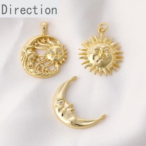 14K bag gold moon sun god star zircon pendant diy handmade necklace earpiece copper gold-plated material accessories 1PCS