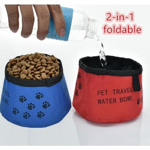 2 In 1 Pet Travel Portable Foldable Outside Waterproof Feeding Drinking Bowl Travel Dog Bowl Wholesale Dog Drinking Water Bowl