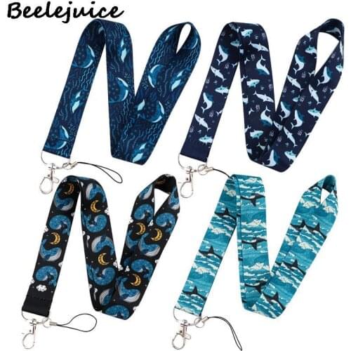 24pcs Shark whale Ocean Neck Strap Lanyard keychain Phone ID Badge Holder Rope Key Chain Keyrings Accessories Webbings Ribbons