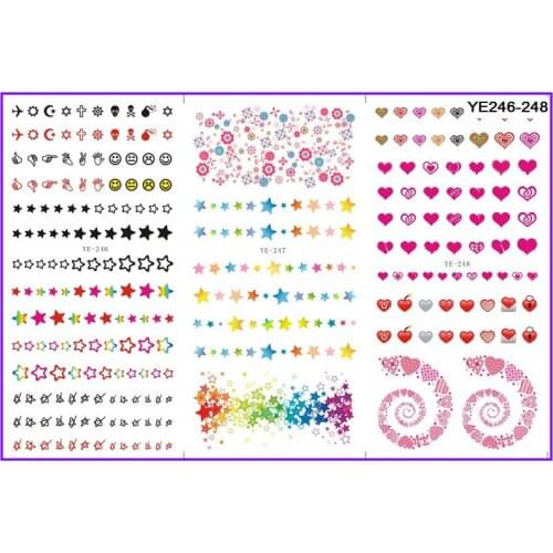 3 PACK/ LOT) WATER DECAL NAIL STICKER SWEET HEART LOVE STAR FLOWER KATE SKULL SWIRL YE246-248