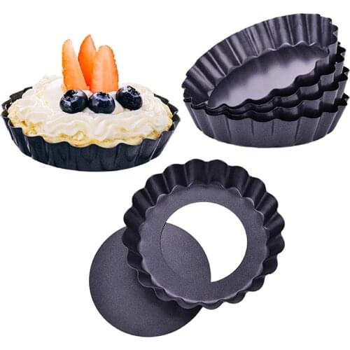 6Pcs 12Cm Non-Stick Tart Quiche Flan Pan Egg Tart Mold Pie Pizza Cake Mold Baking Muffin Cup Removable Loose Bottom Bakeware