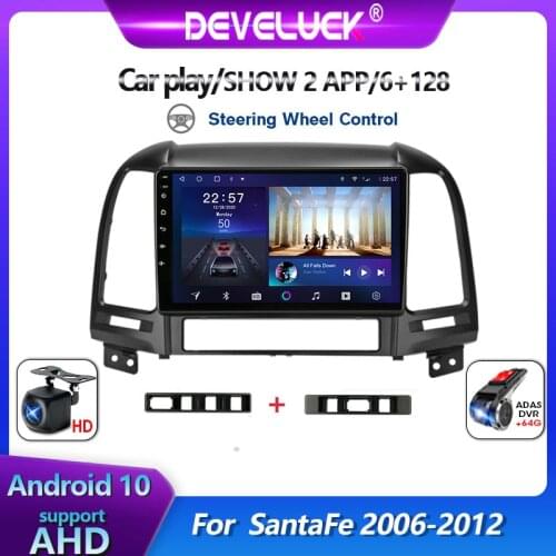 Develuck 2 Din Android 10 Car Radio For Hyundai Santa Fe 2006 2007 2008-2012 Multimedia Video Player GPS Navigation Carpaly DVD