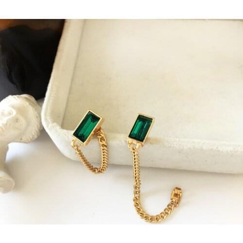 Bilandi S925 needle Women Jewelry Green Glass Earrings Vintage Statement Popular Design Chain Tassel Drop Earrins For Girl