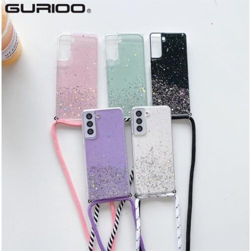 Glitter Lanyard Case For Samsung Galaxy S21 S20 FE S10 Note 10 Plus Lite 20 Ultra A50 A70 A51 A71 A12 A32 A42 A52 A72 Soft Cover