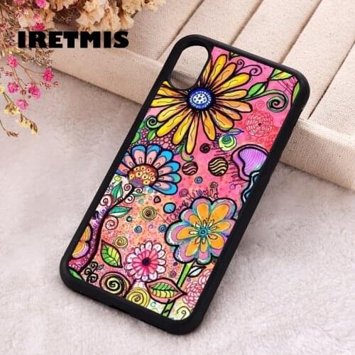 Iretmis 5 5S SE 2020 Phone Cover Case for iPhone 6 6S 7 8 Plus X Xs XR 11 12 Mini Pro Max colorful psychedelic flower drawing