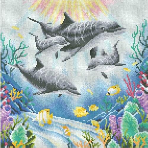 Dolphin Coral Fish Diamond Painting Round Full Drill Nouveaute DIY Mosaic Embroidery 5D Cross Stitch Marine Animal Picture