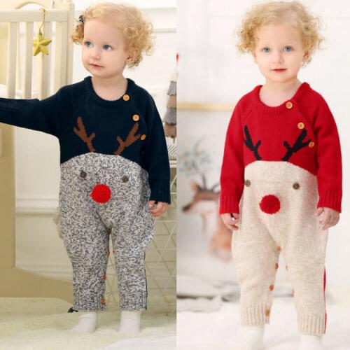 Pudcoco Baby Jumpsuits Boys Girls Christmas Rompers Knitted Infant Toddler New Years Costume Children Warm Wool Clothing