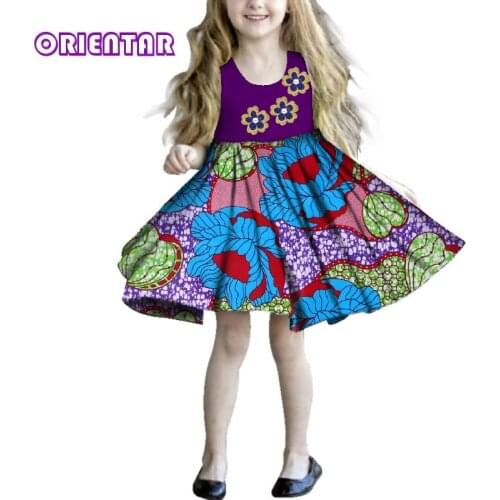 Kids Girl Sleeveless Dress African Print Floral New Fashion Children Dress Bazin Riche Clothes Summer Girls Casual Dresses WYT16