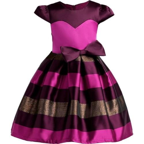 Girl strip dress sleeve European bowtie princess dress for 3-10years girls kids children party dinner performance dress