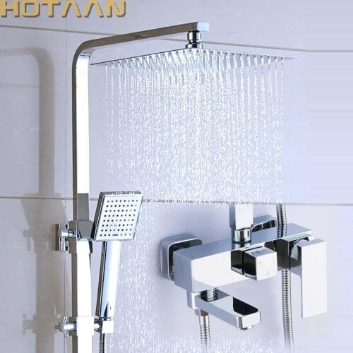 Shower Set. Chrome Finish Brass Made Shower Set.Bathroom 3 Function Shower Faucet. 12 Inch Rain Shower Head Tub Mixer Faucet