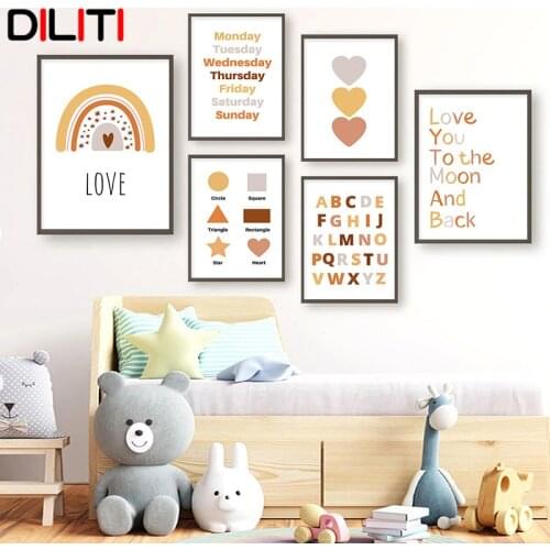 Customize Name Canvas Painting Cartoon Rainbow Wall Art Nordic Education Number Alphabet Print Poster Pictures Kids Room
