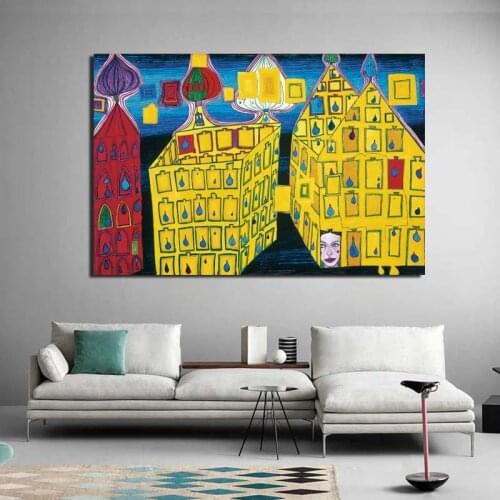 Hundertwasser Paintings Of Buildings Canvas Painting Poster Prints Marble Wall Art Painting Decorative Picture Modern Home Decor