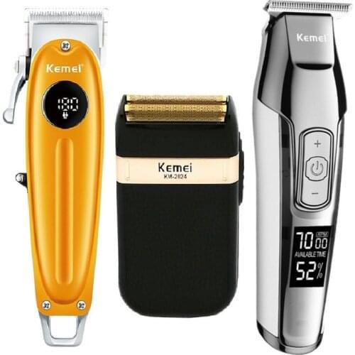 Kemei All Metal Professional Electric Hair Clipper Rechargeable Hair Trimmer Haircut Shaving Machine Kit KM-1955 KM-5027 KM-2024