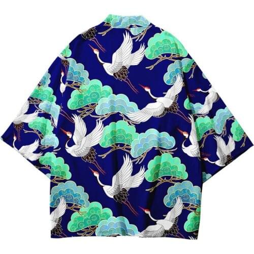 Crane Print Kimono Men Women Harajuku Japanese Style Traditional Cardigan Yukata Streetwear Haori Obi Oversize 4XL