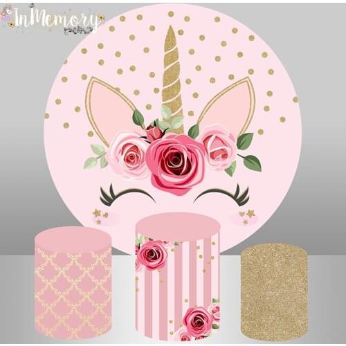 Round Circle Background Birthday Dessert table Party Decor Unicorn theme Baby Shower Banner Backdrop Elastic Cylinder Cover