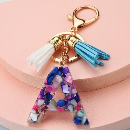 10Pcs/Lot Fashion Tassel Keychains for Keys Women Jewelry A-Z Letters Initial Resin Handbag Pendant Popular Key Ring Accessories