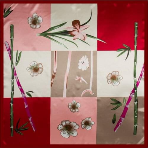 Fashion Square Scarf 2021 New Bamboo Orchid Silk Scarf For Women Hijab Shawl Luxury Brand Foulard Plaid Scarves Wraps For Ladies