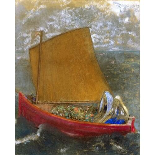 Seascape abstract canvas painting mural prints La Voile Jaune (The Yellow Sail) By: Odilon Redon scenery paintings surealism