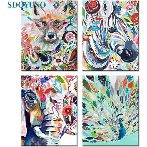 SDOYUNO 60x75cm DIY Oil Painting By Numbers Abtract Animals Frameless Paint By Numbers On Canvas Fox Handpaint Digital Painting