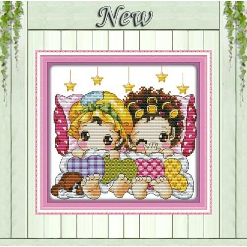 Sleeping baby cartoon angel cute dog painting counted print on canvas DMC 11CT 14CT kits Cross Stitch embroidery needlework Sets