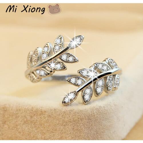 Mi Xiong s925 sterling silver original design creative olive leaf diamond ring unique craft charm ladies brand silver jewelry