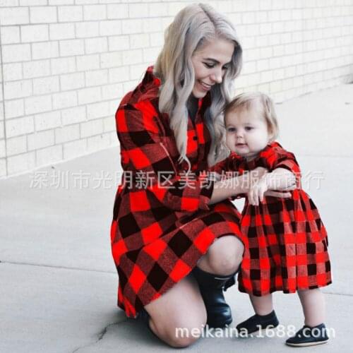 Autumn Winter Girls Plaid Dress Christmas Mother Daughter Dresses Mommy and Me Family Matching Clothes Mom and Daughter Dress