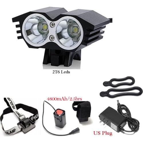 2T6 MTB Headlight Bicycle Bike Front Light Cycling Riding LED Flashlights Mountain Orange Peel Lens Electric Bike Accessories