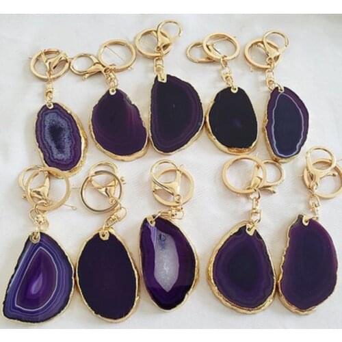 1Pcs Purple Gems Crafts Stone Pad Semi Agate Slice Onyx Key Chain Pendants Customed with Carving