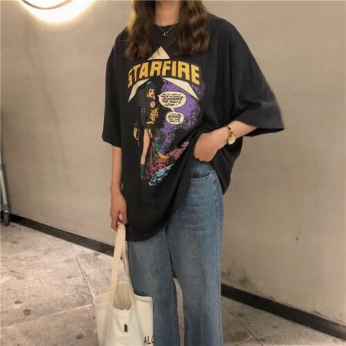 Simple cartoon character anime printed Casual classic basic all-match cotton new summer fashion short sleeve Gothic y2k t-shirt