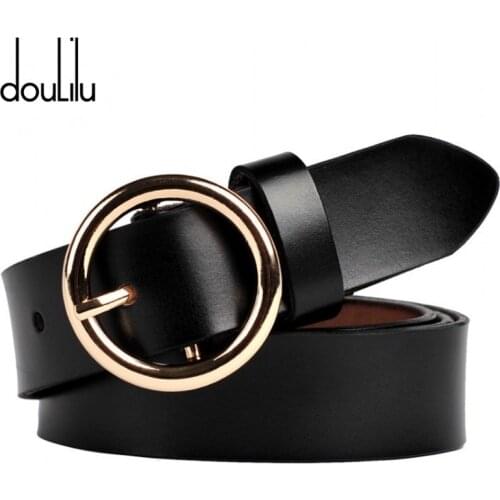 Ladies Gold Round Metal Girdle Female White Genuine Leather Pin Buckle Brand Waist Belts For Women Jeans Dress Boho Thin Belt