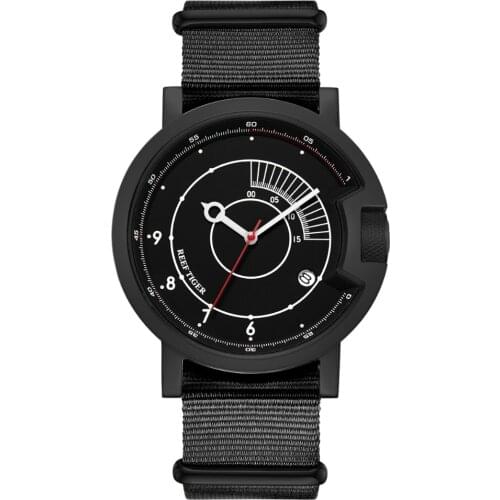 Reef Tiger RGA9035 Men New Fashion Sport Concept Dial Waterproof Automatic Mechanical Wrist Watches With Nylon Strap - Black