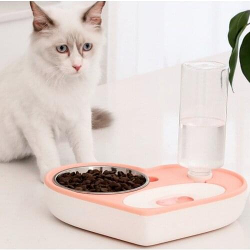 Pet Dog Moisture-Proof Mouth Dual-Use Bowl Love Detachable Cat Automatic Drinking Water Feeder Durable Dry and Wet Separation