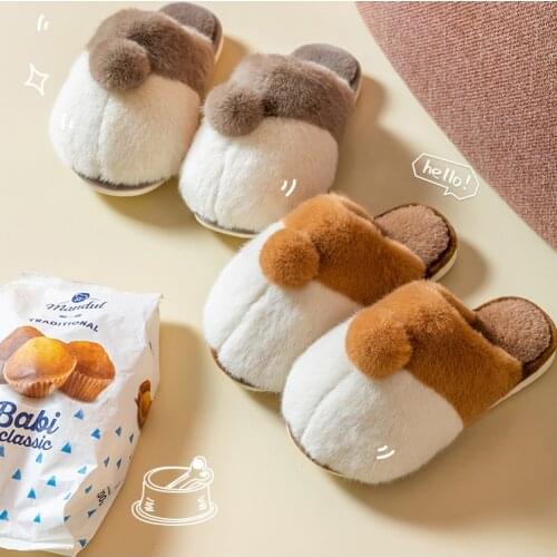 Corgi Butt Slippers Christmas Gifts for Boys Fluffy Children Cute Faux Fur Warm Sandals for Girls Matching cotton slippers