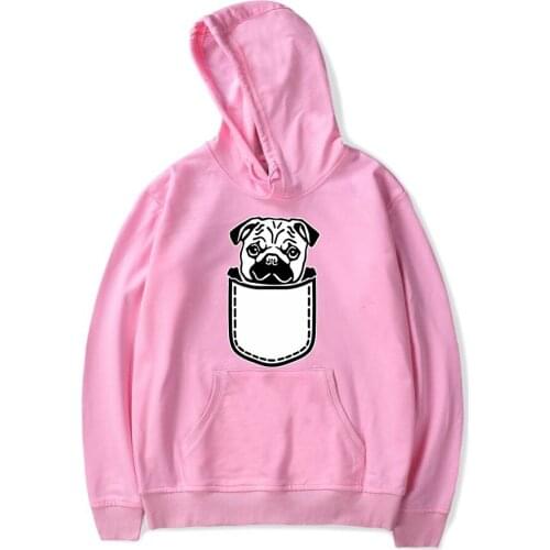 Hot Pink Hooded FUNNY PUG Hoodies Men Sweatshirts Women Fashion Dog Hip Hop Streetwear New Boys Girls Animal Pullovers
