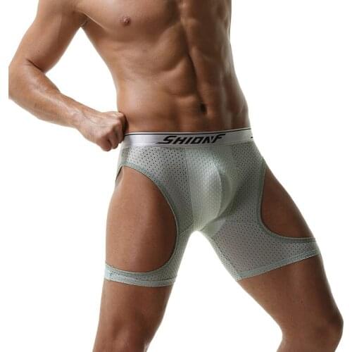 Men Boxer Shorts Ultra Thin Underwear Mesh Sheer Breathable Mens Underpants Ice Silk Shorts Pants ropa interior hombre cuecas