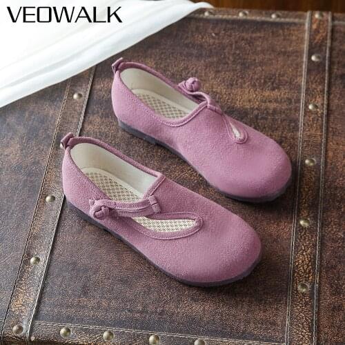 Veowalk Women Plain Comfortable Cotton Casual Flats Vintage Elegant Ladies Sneakers Non-Slippery Walking Shoes Gray Purple Beige